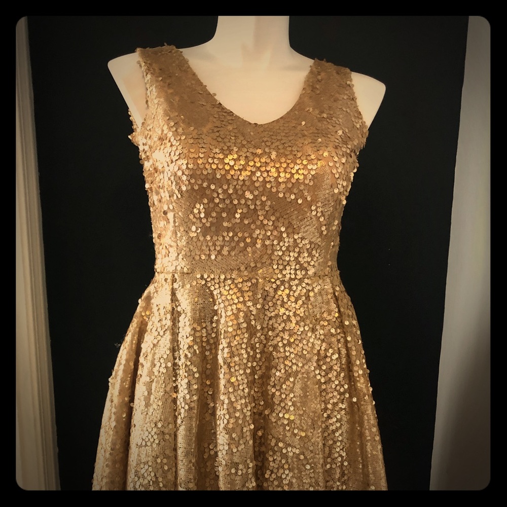 Gold Sequins, knee length dress
